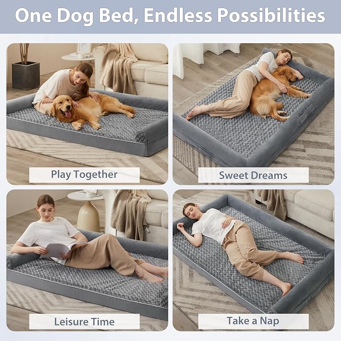 BFPETHOME Orthopedic Washable Human Dog Bed for Adult & Dog Cozy Sleep | Human Size Waterproof Big Soft Pet Couch Bed for Adult & Dogs Relax with Removable Cover Supportive Foam Grey 71x46 Inch