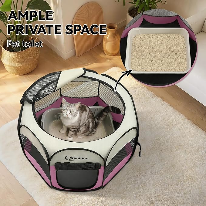 Sieidihit Dog Cat Pet Playpen Puppy Crate Cage Indoor Outdoor, Small Pink | Rest Zone for Recovering Pets New Pet Quarantine Room Portable Pop Up Easy to Set up lightweight dog Kennel with Carrying Bag