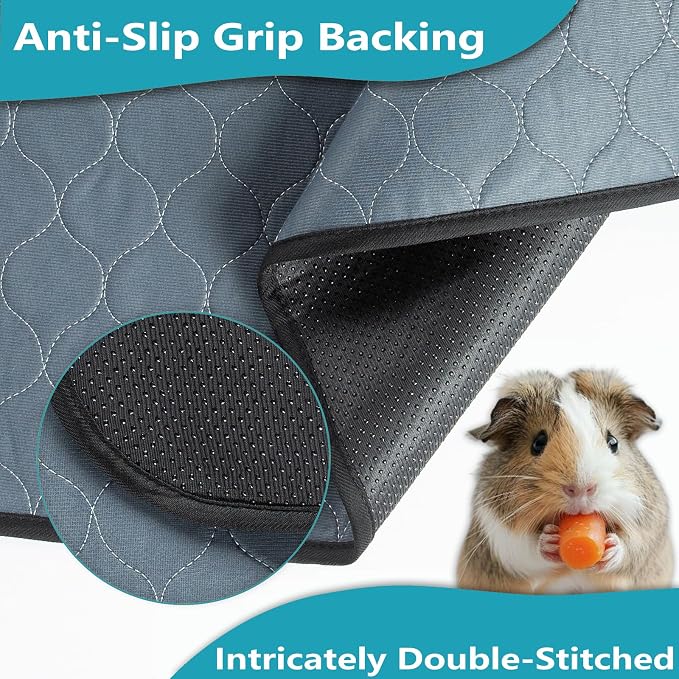 Bunlitent Washable Guinea Pig Cage Liner, 24x47 (3 Pack), for Small Animals | Waterproof, Reusable, Anti Slip, Guinea Pig Bedding Fast and Super Absorbent Pee Pad for Midwest Cage Area, Grey