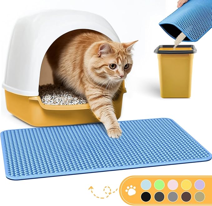 Cat Litter Mat - 30'' x 24'' Large Litter Trapping Mat, Easy to Clean Litter Box Mat, Waterproof, Urine-Proof, Non-Slip Kitty Litter Mats for Floor, Blue