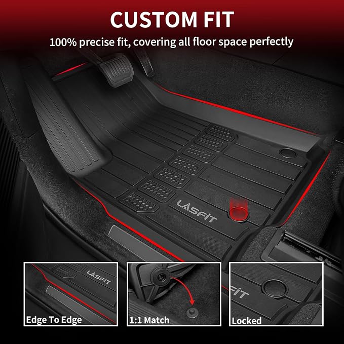 LASFIT Floor Mats for Jeep Grand Wagoneer/Grand Wagoneer L 2022 2023 2024 2025 7 Seats (NOT Fit Wagoneer & 8-Seat) All Weather TPE Custom Fit Car Mats Floor Liners 1st & 2nd & 3th Row, Black