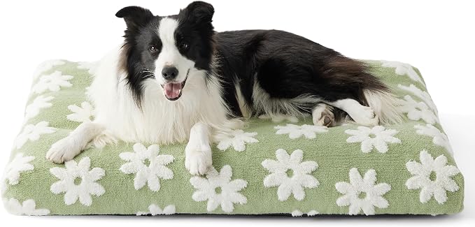 LE SURE Cute Aesthetic Dog Beds Large Sized Dog,Thick Pet Pillow 36x27 | Chopped Foam, Jacquard Modern Plush Crate Cushion Gift for Large Dog, Waterproof Washable Cover, Nonslip Bottom, Green