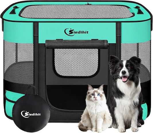 Siedihit Dog Playpen, Cat Pet Puppy Crate, Portable Playpens Indoor Outdoor (Green, Medium)