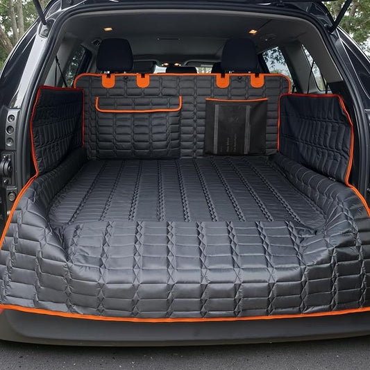 Reliadura SUV Cargo Liner for Dogs, Waterproof Pet Cargo Cover with Bumper Flap Protector, Scrachproof Non-Slip Dog Seat Mat for SUVs, Large Size Cargo Liner Universal Fit (Orange)