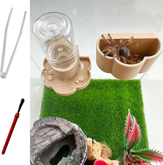 Jumping Spider Water Dispenser, Magnetic Hanging Feeder Dish with Cleaning Brush and Tweezers,Fits for Jumping Spiders,Arboreal Animals, and Other Small Animal Accessories (Beige, 8ml)