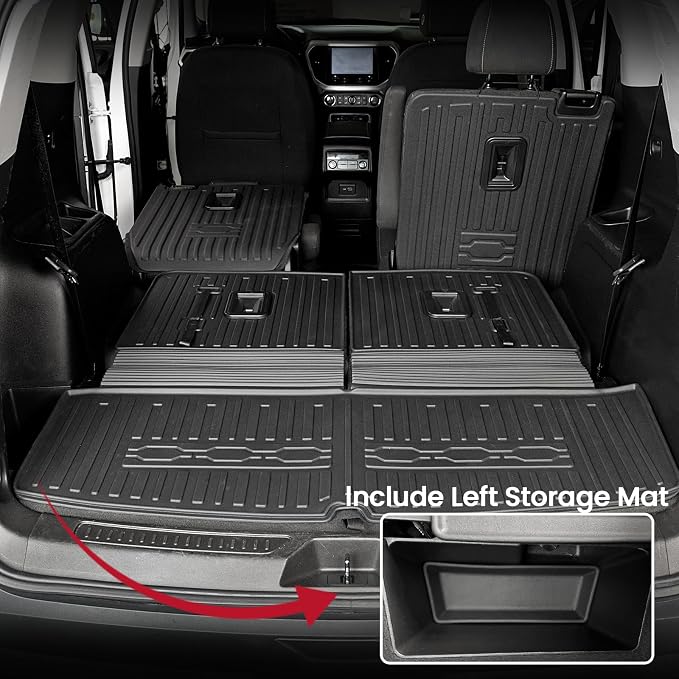 Cargo Mat Backrest Mats 2-in-1 Design for 2017-2023 GMC Acadia 6/7 Seats Accessories, All-Weather TPE Trunk Mat Cargo Liner Protector SLE/SLT/AT4/DENALI(Cargo Mat with Backrest Mats)