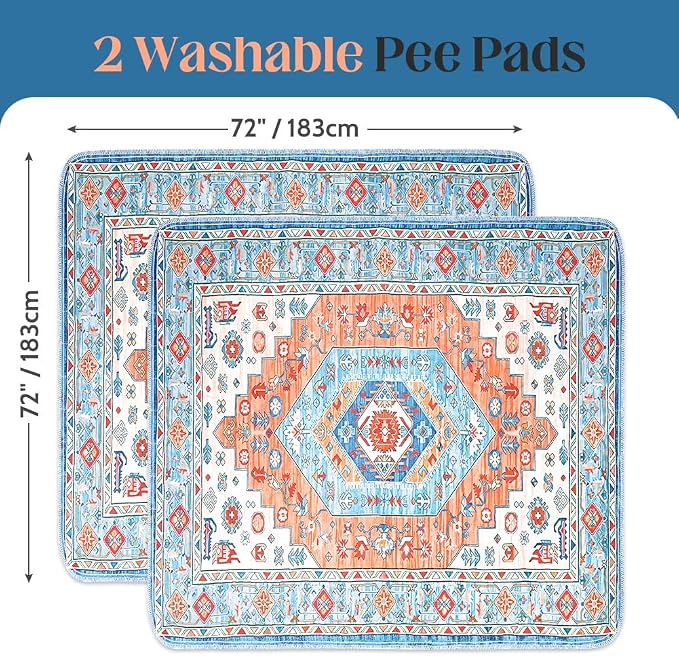Washable Pee Pads for Dogs, 2 Pack Reusable Puppy Training Pads 72"x72" Super Absorbent Waterproof Dog Training Pads, Non-Slip Potty Pads, Whelping Pads Litter Mat Orange/Mix