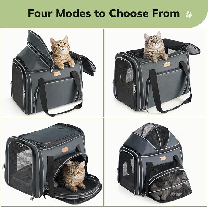 Morpilot Top and Side Expandable Cat Carrier for Pets up to 20lbs | Airline Approved Collapsible Soft-Sided Pet Carrier for Car Rides and Vet Visits (Dark Gray)