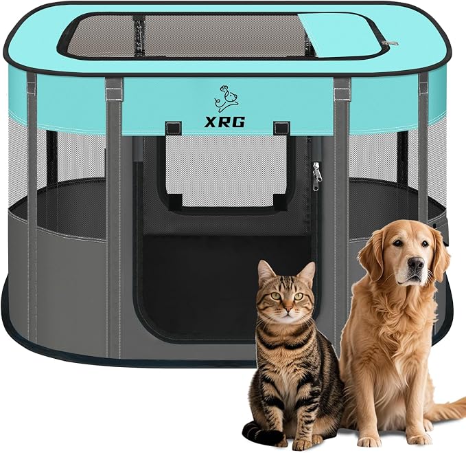 XRG Foldable Pet Playpen，Indoor Cat cage Puppy Crates M(31.5"x23.6"x21.7") | Portable Dog Crates with Upgrade Breathable Mesh，Sturdy Cat Kennel Indoor & Outdoor for Rabbit or Small Animals，Green