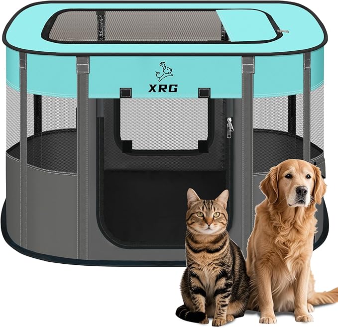XRG Foldable Pet Playpen,Indoor Cat cage Puppy Crates L(35.4"x27.6"x23.6") | Portable Dog Crates with Upgrade Breathable Mesh，Sturdy Cat Kennel Indoor & Outdoor for Rabbit or Small Animals，Green