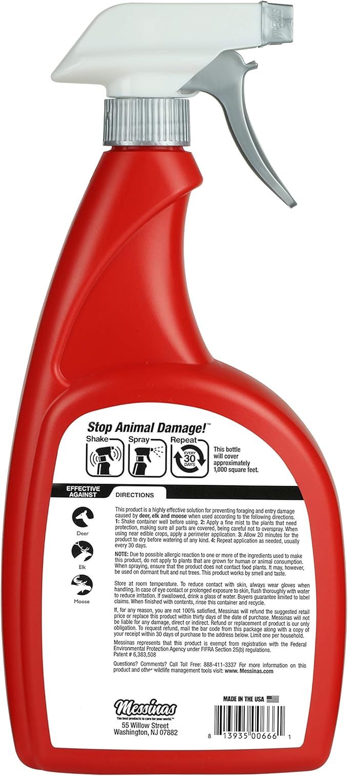 Deer Stopper II - Moose, Elk & Deer Repellent Spray for Gardens, Lawns & Landscaping - 30-Day Weatherproof Protection - Cinnamon & Clove Scent - Safe Around Kids, Pets & Plants - 32oz