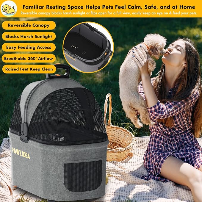 PAWZIDEA Portable Small Dog Crate for Car Travel Up to 33lbs, No-Zip Canopy | Enclosed Dog Car Seat Escape-Proof, Soft-Sided Small Medium Puppy Cats Car Kennel, Foldable Pet Carrier by Seatbelt, Top-Load