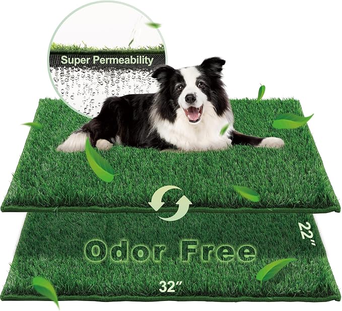 Grass Pee Pads for Dogs Potty, Artificial Grass Patch Odor Free | 2PCS Fake Grass with Fully Permeable Backing for Fast Drainage, Indoor Potty Grass Hemmed Edge Turf, Easy Clean
