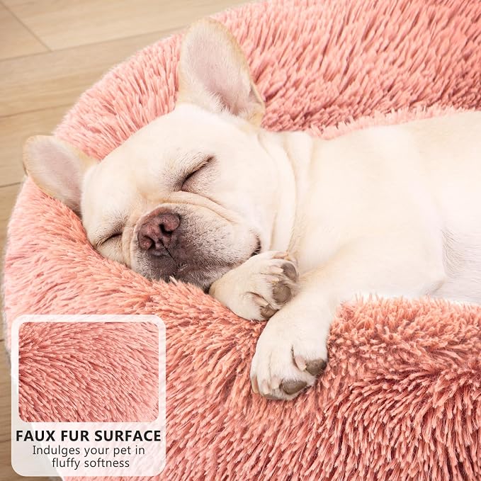 MIXJOY Orthopedic Dog Bed Comfortable Donut Cuddler Round Pet Beds Ultra Soft Washable Dog and Cat Cushion (20''/23''/30'') (23'', Pink)