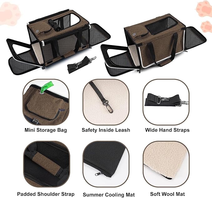 GAPZER Pet Carrier for Large Cat Soft-Sided Animal Traveling Bag for Medium Cat up to 20lbs / Washable Small Dog Puppy 10 lbs Crate Case with Privacy Curtains for Home Outdoor Travel Mocha Brown