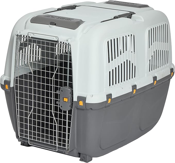 Skudo by MidWest 42-Inch Travel Carrier, Gray, Fits Pets up to 80 lbs | Hard-Sided Pet Carrier, Travel Crate with Handle, Ventilated Design, Locking Tabs, Easy Assembly