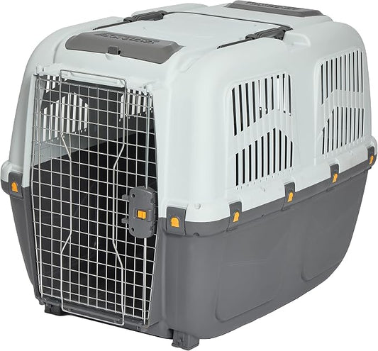 Skudo by MidWest 42-Inch Travel Carrier, Gray, Fits Pets up to 80 lbs | Hard-Sided Pet Carrier, Travel Crate with Handle, Ventilated Design, Locking Tabs, Easy Assembly