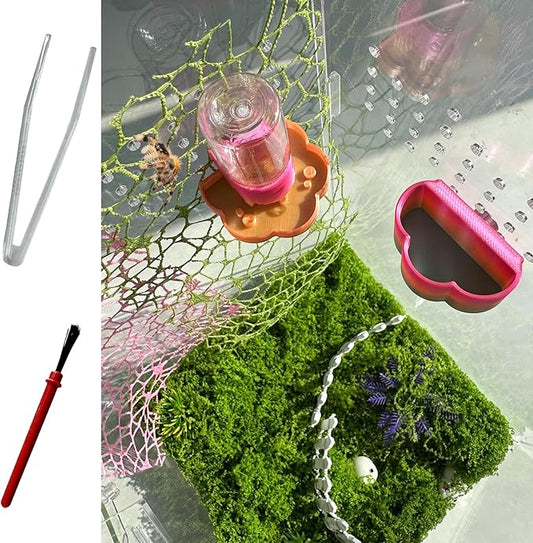 Jumping Spider Water Dispenser, Magnetic Hanging Feeder Dish with Cleaning Brush and Tweezers,Fits for Jumping Spiders,Arboreal Animals, and Other Small Animal Accessories (Colorful, 8ml)