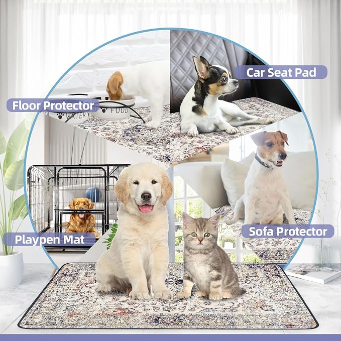 SCLOSE Washable Pee Pad for Dogs, 32" x 24" Reusable Puppy Pads Waterproof Dog Rugs, Super Absorbent, Leakproof, Dog Crate Pad, Playpen Mat, Whelping Pads, Vintage Medallion