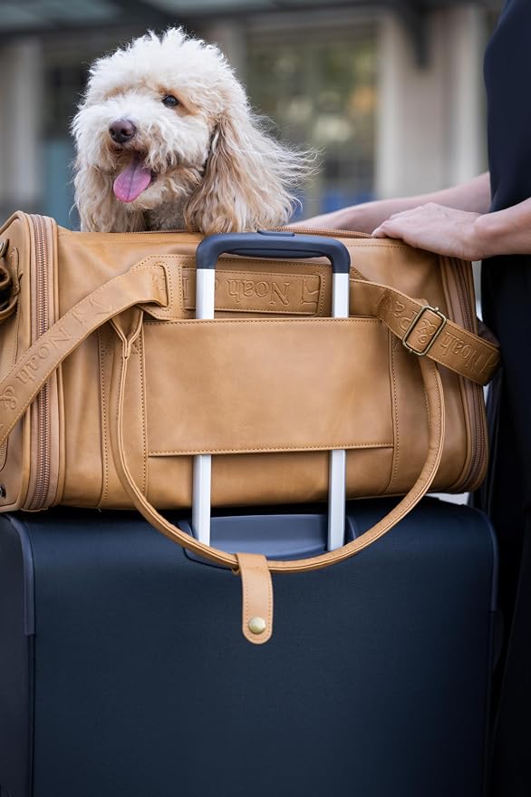 Noah & Paw Cat Carrier Soft Dog Carrier for Small Dogs, TSA Airline Approved 18x11x11in Cat Crate, Pet Travel Crate, Small Pet Kennel, Mattress Included, Camel Faux Leather