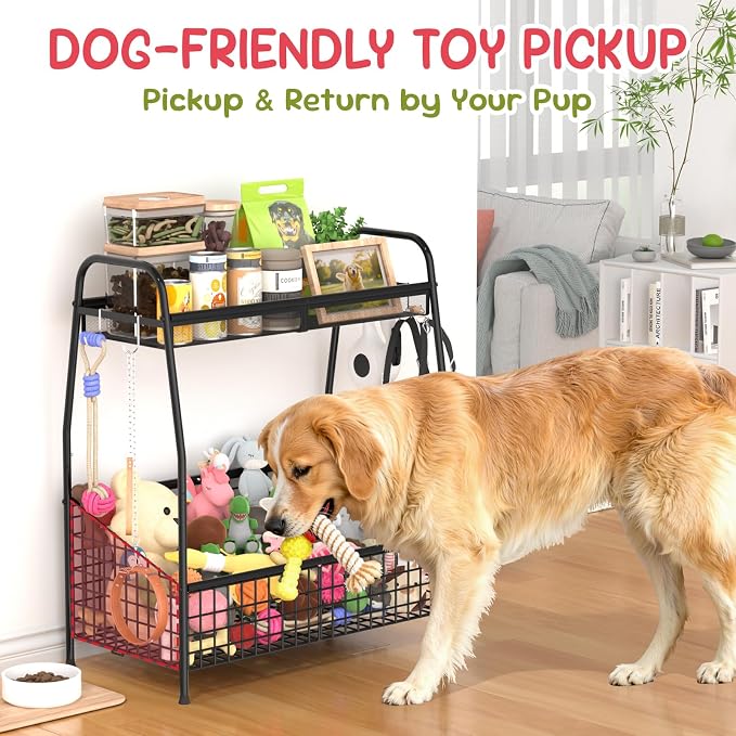 Kaiferty Indestructible Large Dog Toy basket, Toy Box for Dogs,Pet Toys Bin Dog Metal Wire Basket for Toys, Food Storage, Storage Organizer Chest Storage, Toy Box for Living Room Area (Black)