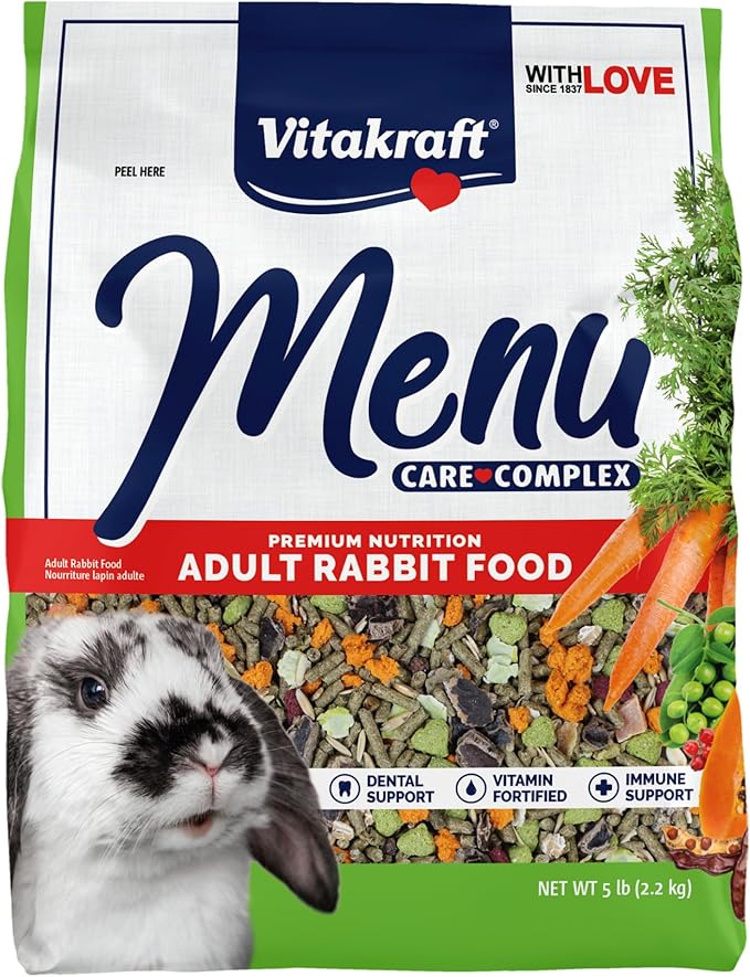 Vitakraft Vita Smart Rabbit Food 4 Lbs Bag – High Fiber Timothy Hay As First Ingredient – Added Vitamins and Minerals with Fruits Vegetables Probiotics and Foraging Mix - Resealable Package