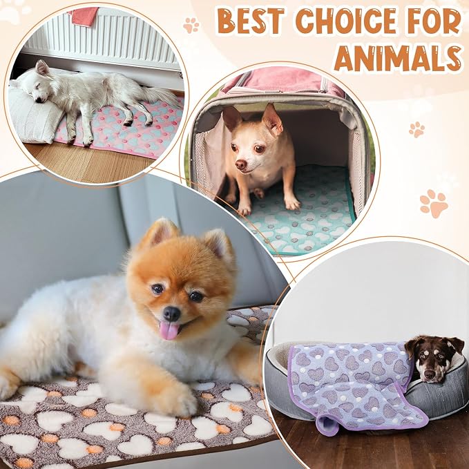 Tatuo 4 Pack Fleece Dog Blankets for Puppy Cats Multi-Size Sleep Mat for Pet Guinea Pig Soft Washable Crate Bed Puppy Teething Toys Print Pattern Warm Blanket Indoor(Pastel Color,24 x 16 Inch,Heart)