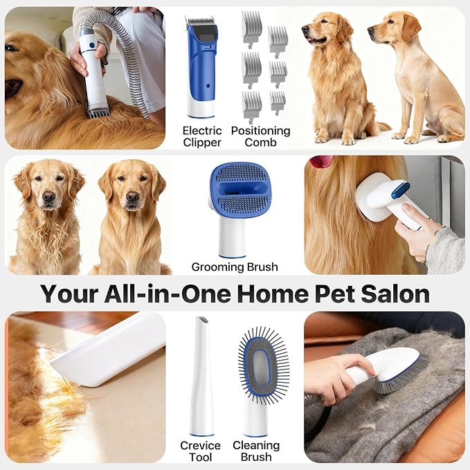 Buenkee Dog Grooming Vacuum Kit, 15000Pa Clipper, Shedding Brush, 2L, White | Brush, trim and deshed at home with less flying fur, mess-control suction and fewer emptying breaks during longer sessions