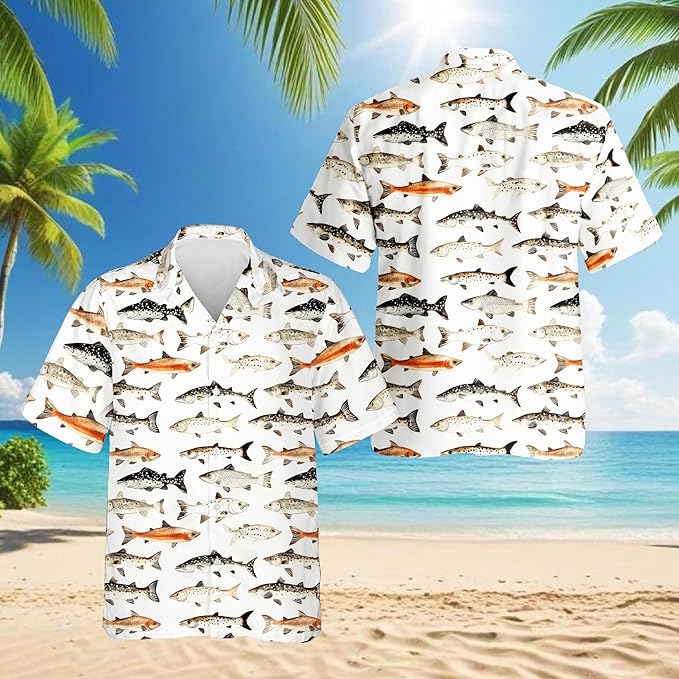 Fishing Crappie Hawaiian Shirt for Men, Button Down Summer Beach Short Sleeve, Fishing Lover Gifts, Sizes S-5XL