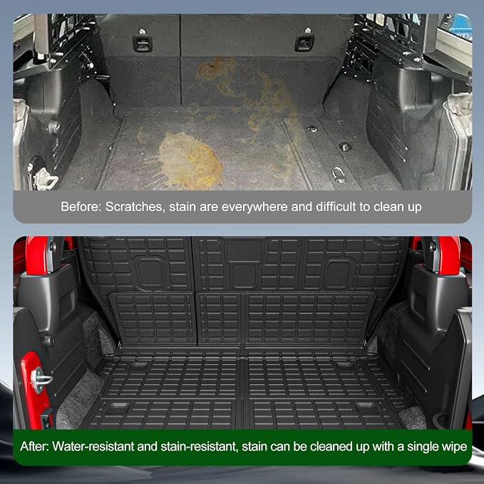 xipoqix Cargo Mat Backrest Mat Compatible with 2018-2025 Jeep Wrangler JL Unlimited 4X4 TPE Cargo Liner TPE Replacement for 2018-2025 Jeep Wrangler JL Accessories (Trunk Mat+Backrest Mats)