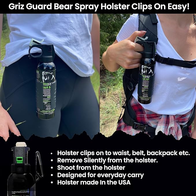 Bear Spray W/Holster 40 ft Range, Maximum Strength, EPA-Registered Spray for Bears, Mountain Lions, Coyotes, Dogs, & Moose, Outdoor Hiking & Camping Protection, Glow Safety, 7.9 oz 2 Pack