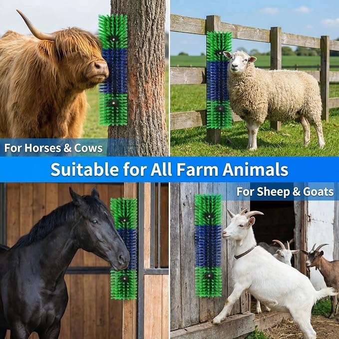 Livestock Scratching Brush, Itch Relief Goat Scratching Post Brush | Wear-Resistant Nylon Bristles, Heavy-Duty Screws, Self-grooming Horse Scratching Post for Goats, Cows, Sheep, Pigs, Donkeys