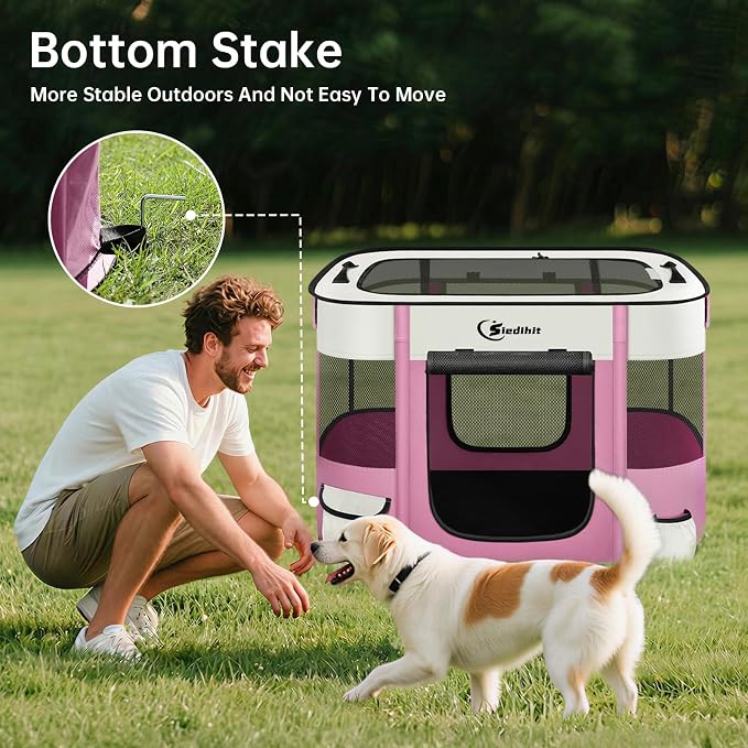 Siedihit Dog Playpen, Cat Pet Puppy Crate, Portable Playpens Indoor Outdoor (Pink, Medium)