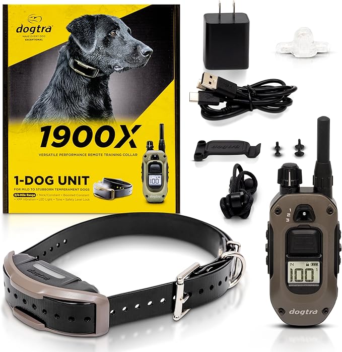 Dogtra 1900X E-Collar for Dog Training - 3/4 Mile Range, for Dogs 35 lbs+, IPX9K Waterproof, 100 Stimulation Levels, Vibration, Tone, Rechargeable - Ideal for Dog Owners and Professional Trainers