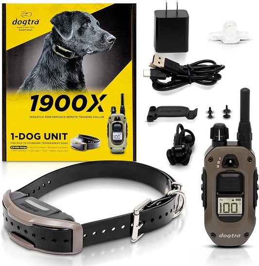Dogtra 1900X E-Collar for Dog Training - 3/4 Mile Range, for Dogs 35 lbs+, IPX9K Waterproof, 100 Stimulation Levels, Vibration, Tone, Rechargeable - Ideal for Dog Owners and Professional Trainers
