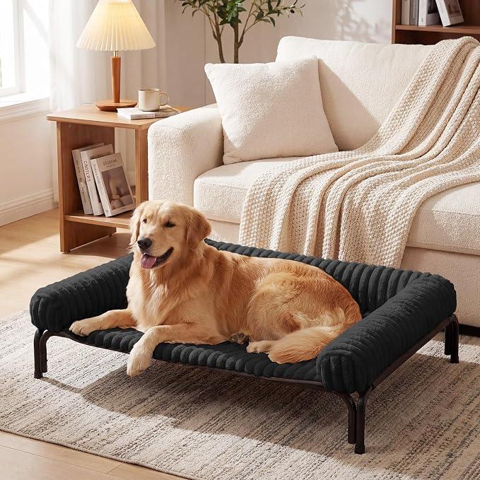 Czpalo Elevated Dog Bed with Removable Bolster Cushion Mat, Raised Pet Cot for Medium Sized Dog with Breathable & Washable Mesh, Indoor & Outdoor Pet Hammock with Skid-Resistant Feet.