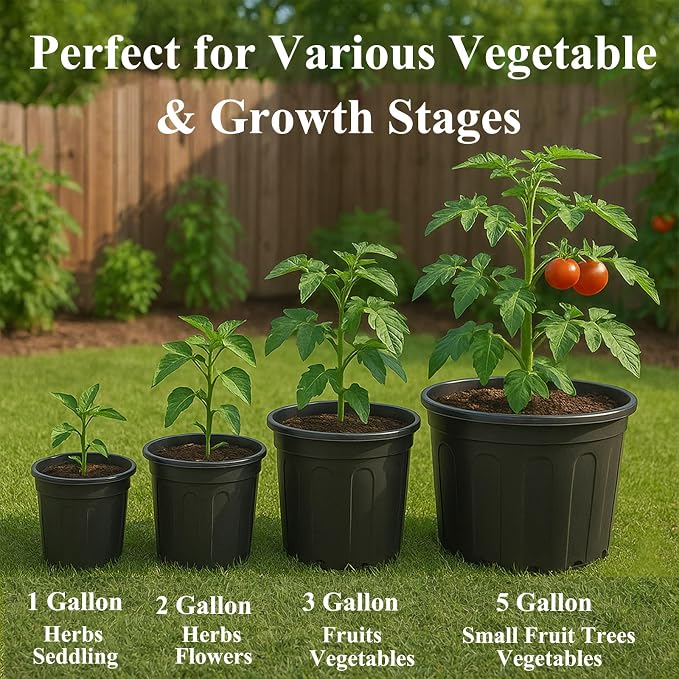 25 Pack 3 Gallon Flexible Plant Nursery Pots Plastic Seedling Starting Pots with Drainage Holes Soft Flower Pots Plant Container with Plant Labels, Black