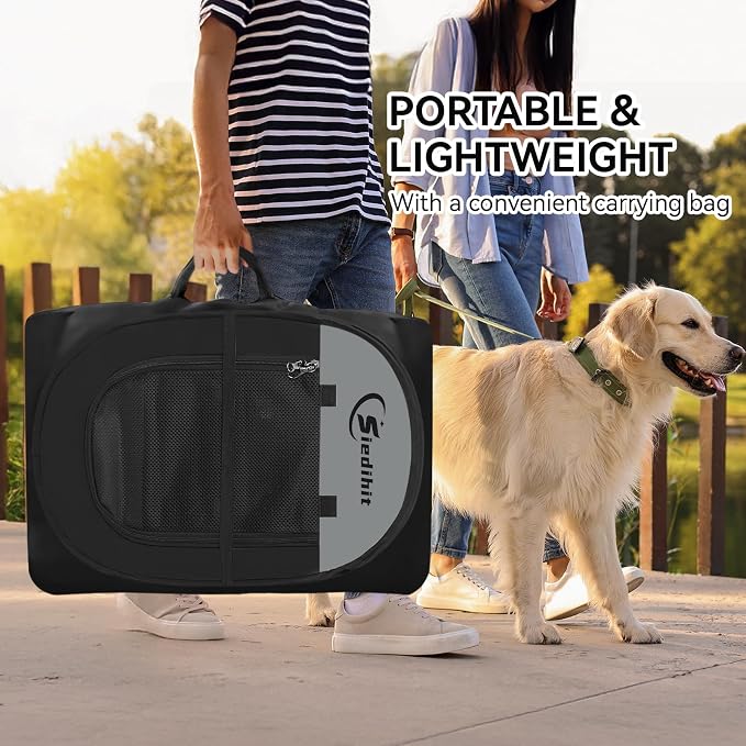 Siedihit Dark Grey Puppy Playpen for Large Dog Cat, Dogs Tent | Crates Cage Indoor/Outdoor, Portable Pop Up Dog Kennel with Carrying Bag for Rabbits(Dark Grey, Large )