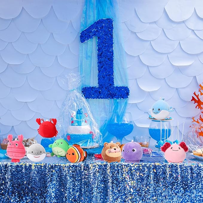 9 Pcs Mini Sealife Stuffed Animals 3.15 Inch Stuffed Shark Turtle Ocean Animal Soft Plushies for Birthday Ocean Party Decors Gift Bag Fillers Easter Basket Stuffers Classroom Prizes