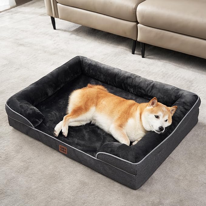 EHEYCIGA Orthopedic Dog Beds Large Sized Dog, Waterproof Washable Pet Bed | Non-Slip Bottom and Egg-Crate Memory Foam XL Dog Couch Bed with Washable Removable Cover, Dark Grey, 41Inch