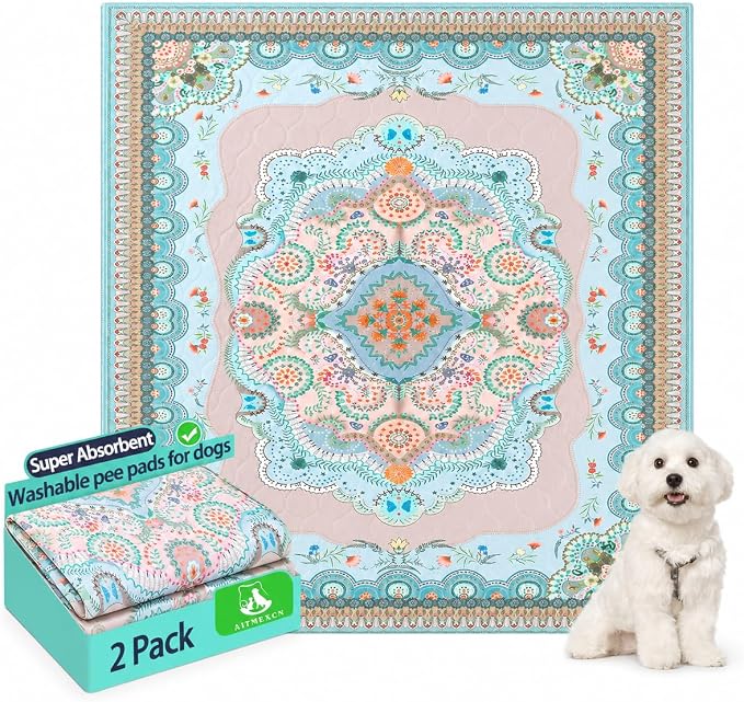 Aitmexcn Washable Pee Pads for Dogs, 2 Reusable Puppy Pads, 24'' x 48'' | Highly Absorbent, Waterproof Layer, Machine Washable, Non-Slip Bottom, For Playpens and Senior Dogs