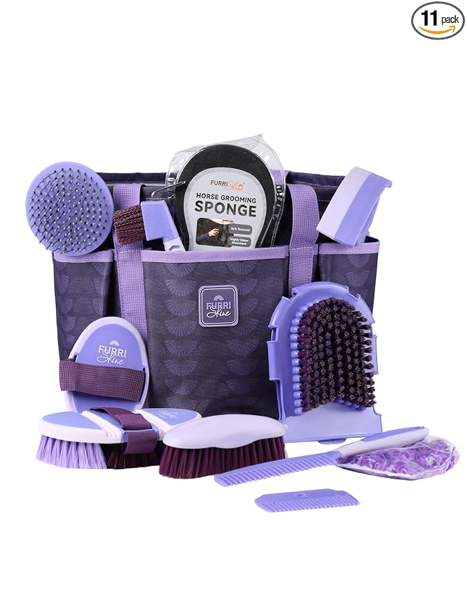 11-Piece Horse Grooming Kit with Waterproof Tote Sugar Taro | 10 coordinated horse grooming tools with comfort-grip designs and a spacious waterproof tote for complete horse grooming