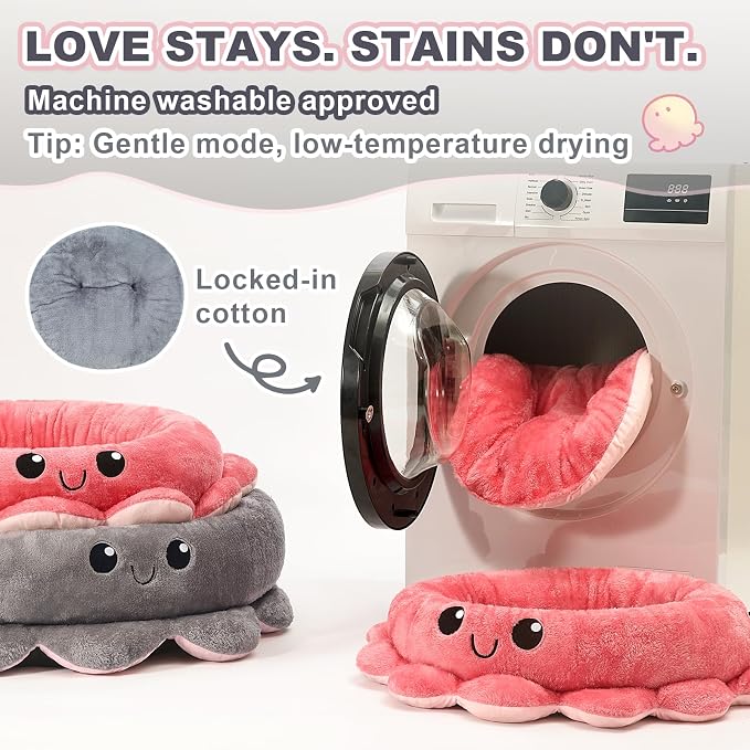 Cute Calming Dog Beds Clearance for Medium Small Dogs, Anxiety Bolster Dog Bed with Octopus Shape, Grey, M, Boho, Round Pet Bed Cat with Removable Cushion