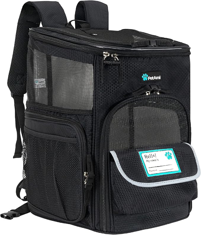 PetAmi Dog Backpack Carrier, Airline Approved 4-Way Entry Cat Backpack Carrier, Ventilated Mesh, Collapsible Pet Carrier for Small Puppy, Kitten, Hiking, Travel Car, Vet, up to 18 lbs, Black