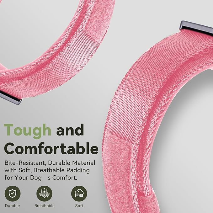 2026 Upgrade Waterproof AirTag Dog Collar, Military Tactical Dog Collar with AirTag Holder, Comfortable Control Handle and Metal Buckle, GPS Dog Collar Holder for Medium to Large Dogs (Pink, M)