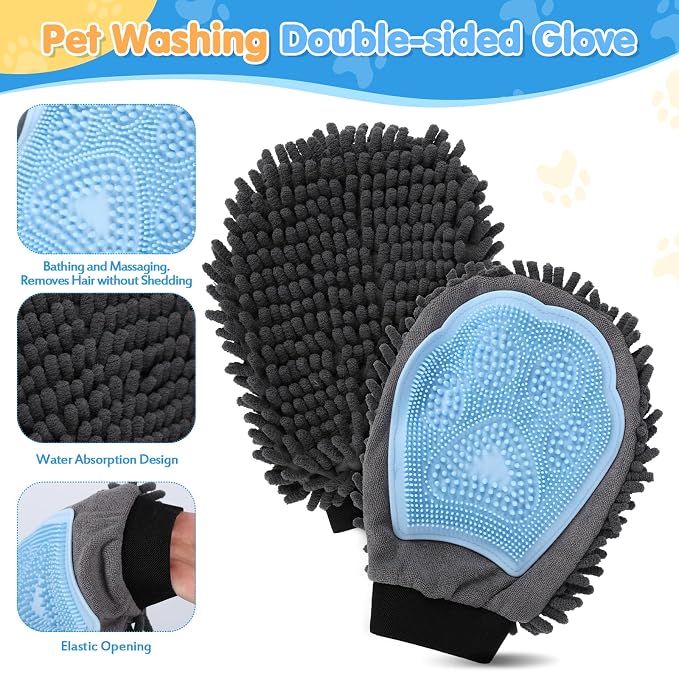 6 Pcs Dog Washing Kit: Bath Brush, Hair Brush, Washing Glove, Dog Towel | Dog Brush for Shedding, Toothbrush, Large Towel, and Dry-wet Separation Bag, Dog Bath Grooming Kit, Dog Bath Supplies