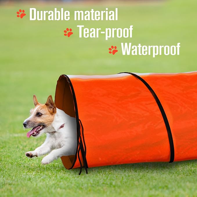 Houseables Dog Agility Tunnel, Dog Tunnel, Agility Equipment, 18 Feet, Puppy Obstacle Course, Crawling, Pet Playground, Small, Medium, Large, Indoor/Outdoor, Play, Pop Up Set, Exercise Tube, Toy, Red | Houseables Agility Equipment, Puppy Obstacle Cours...