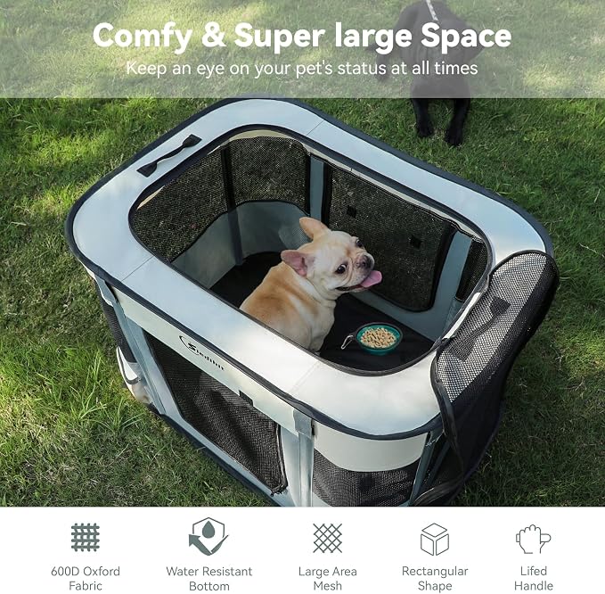 Siedihit Dog Playpen, Cat Pet Puppy Crate, Portable Playpens Indoor Outdoor (Grey with Pad, Small)