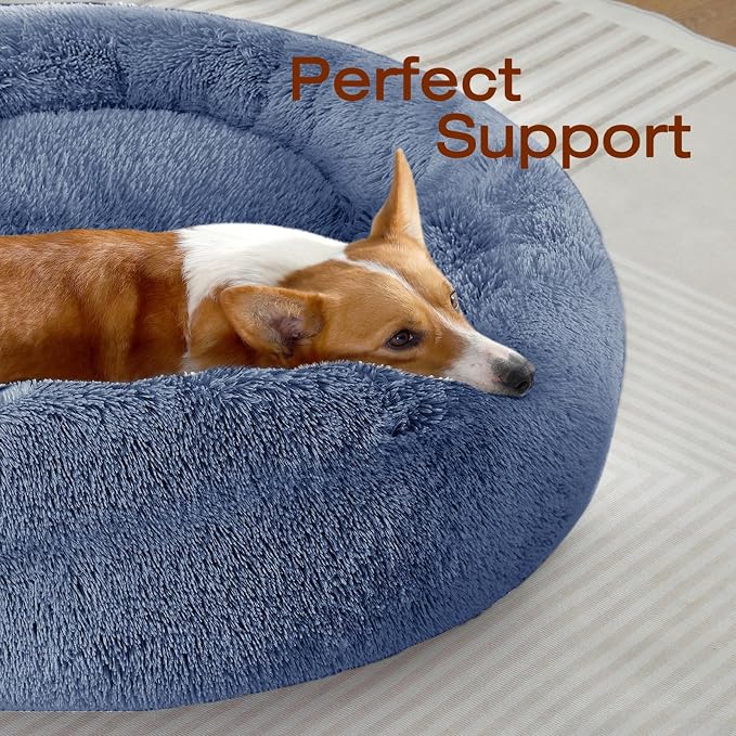 JOLLYVOGUE Dog Beds Large Sized Dog, 36 inches Calming Soft Anti-Anxiety Donut Dogs Bed, Washable Round Fluffy Cushion for Large Pets, Fits up to 80 lbs Pets