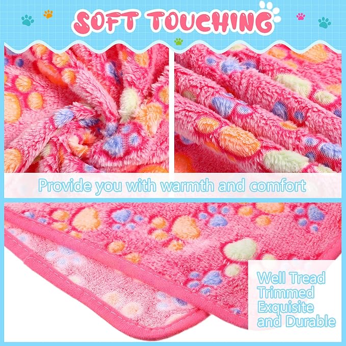 Tatuo 4 Pack Fleece Dog Blankets for Puppy Cats Multi-Size Sleep Mat for Pet Guinea Pig Soft Washable Warm Crate Bed Puppy Teething Toys Print Pattern Blanket Indoor(Pink,30 x 20.5 Inch,Paw)